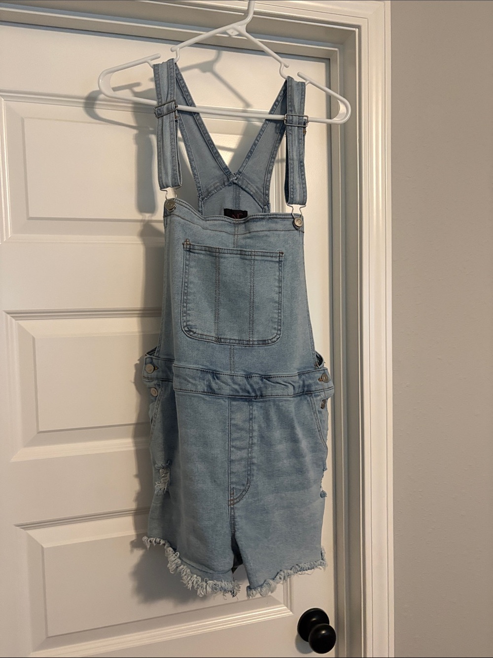 No Boundaries Light Blue Denim Short Overalls